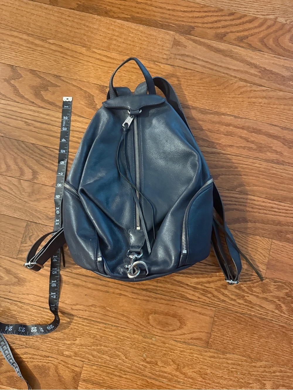 Rebecca Minkoff Navy Leather Backpack with Unique Triangle Design, Julian Bag - Picture 7 of 8